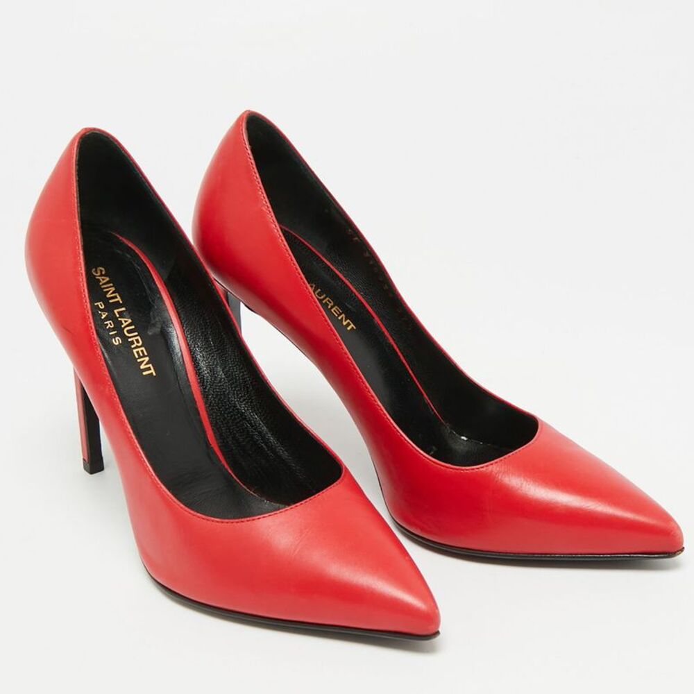Saint Laurent Size 37.5 Red Leather Pointed Teo Pumps - Picture 4 of 7